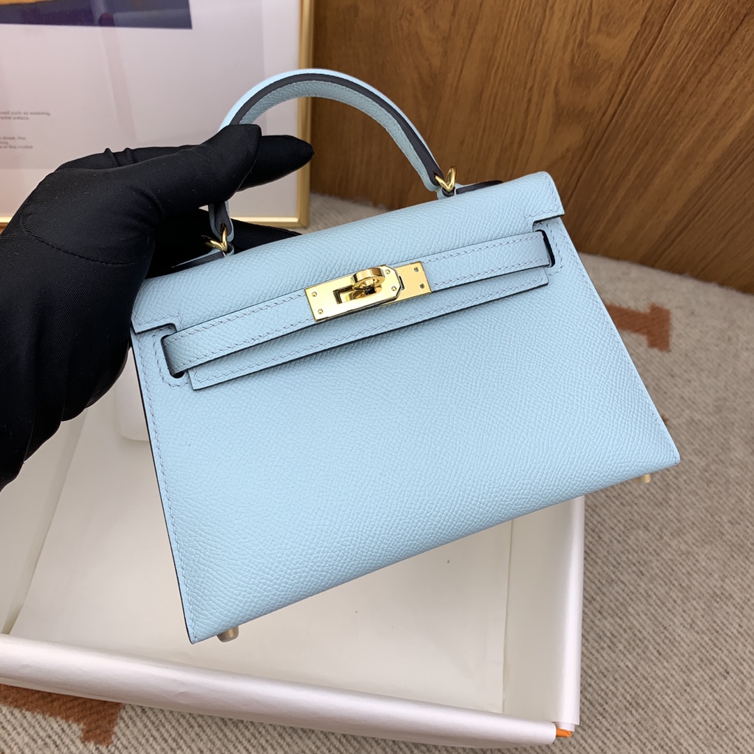 Hermes Kelly Mini II Bag 19CM In Azure Blue Epsom Leather